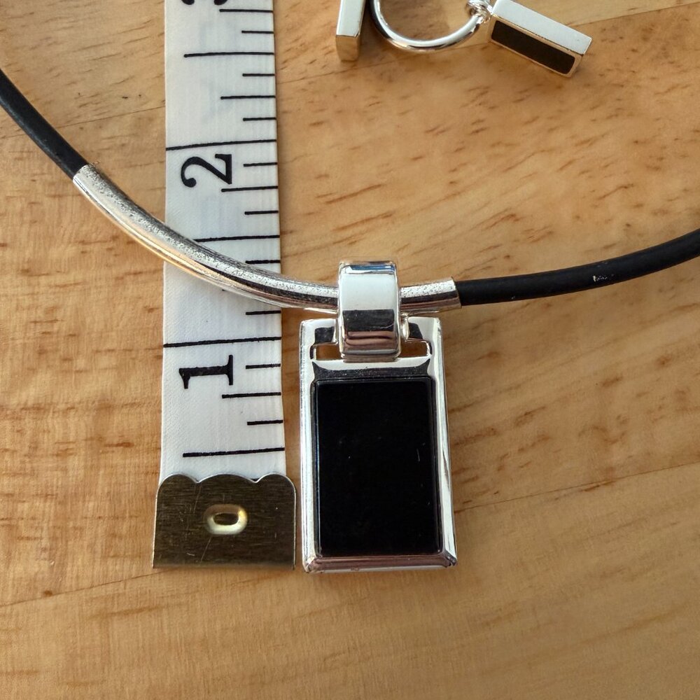 Black Pendant Necklace & Earrings Set Silver Tone Minimalist Jewelry Modern Cost - Picture 3 of 3